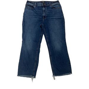 Express Womens Denim Pants Repreve Cropped Straight High Rise Blue Wash Size 12R